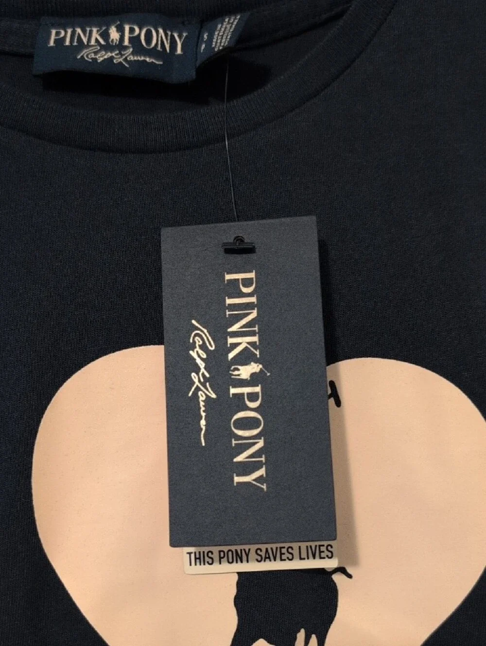 Ralph Lauren Navy Tee with Pink LOVE Heart Graphic